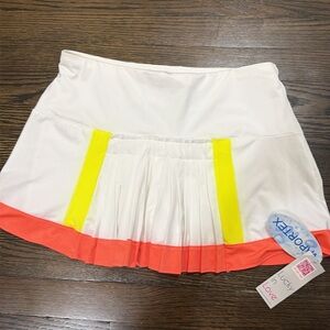 Lucky in Love White Athletic Skirt with Pink Logo Accents